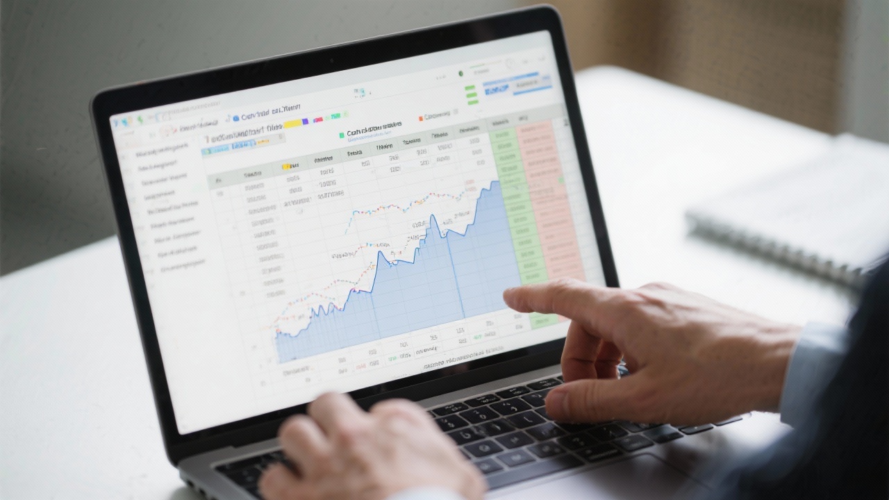 Close up of analyst hands building financial model on laptop with spreadsheets covering cash flows, tax regimes, and stress testing for residential portfolios